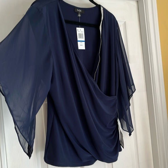 MSK Blue Ruched 3/4 Sleeve Blouse - Picture 6 of 10